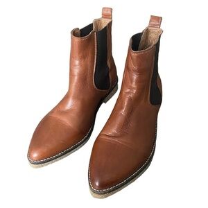 Miz Mooz Genuine Cognac Brown Leather Pointed Toe Chelsea Boot - Size 38
